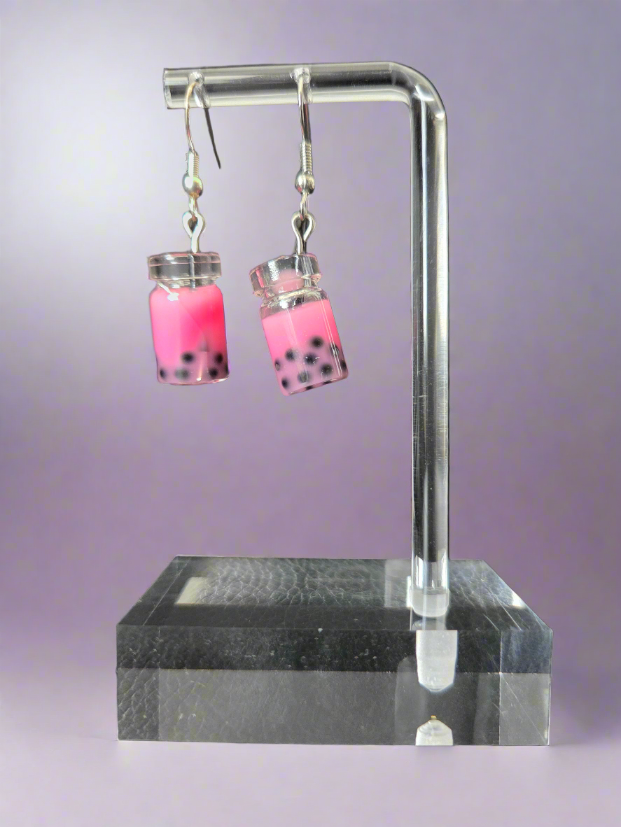 Strawberry Boba Tea Earrings