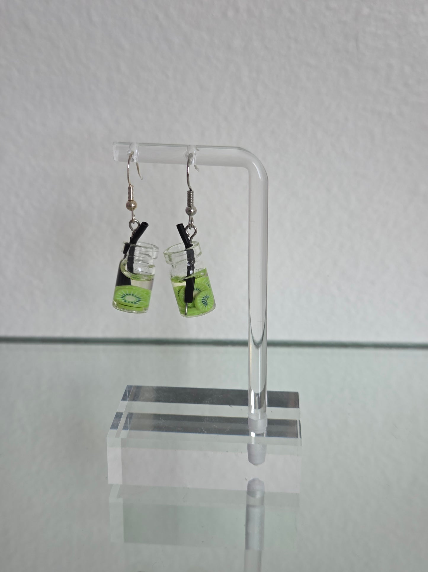 Kiwi boba tea earrings