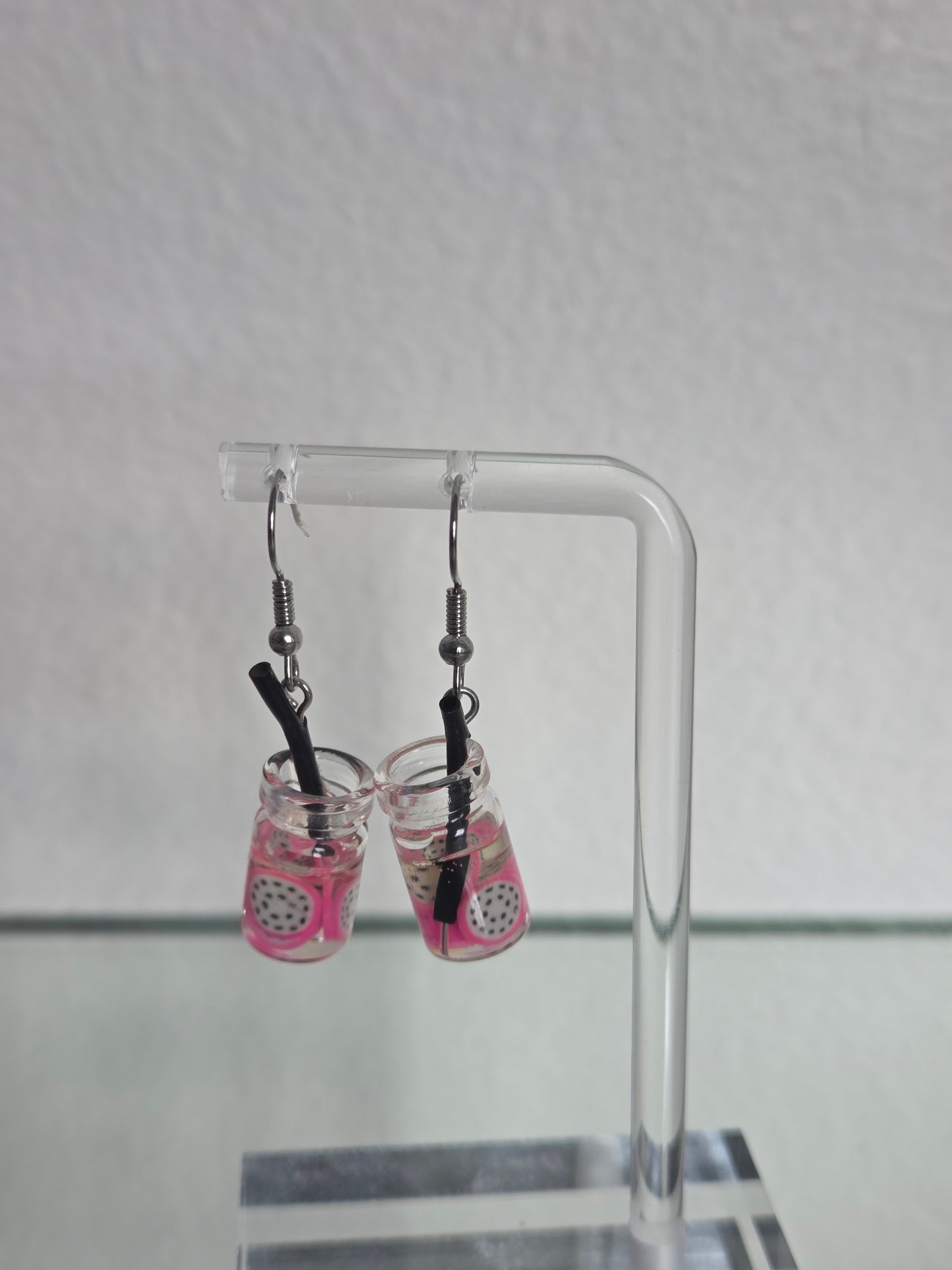 Mini Pink Dragon Fruit Drink Earrings