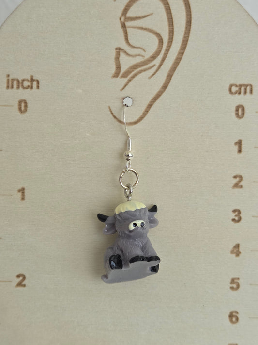 gray highland cow earrings