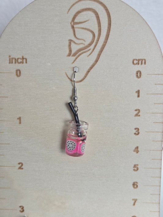 Mini Pink Dragon Fruit Drink Earrings