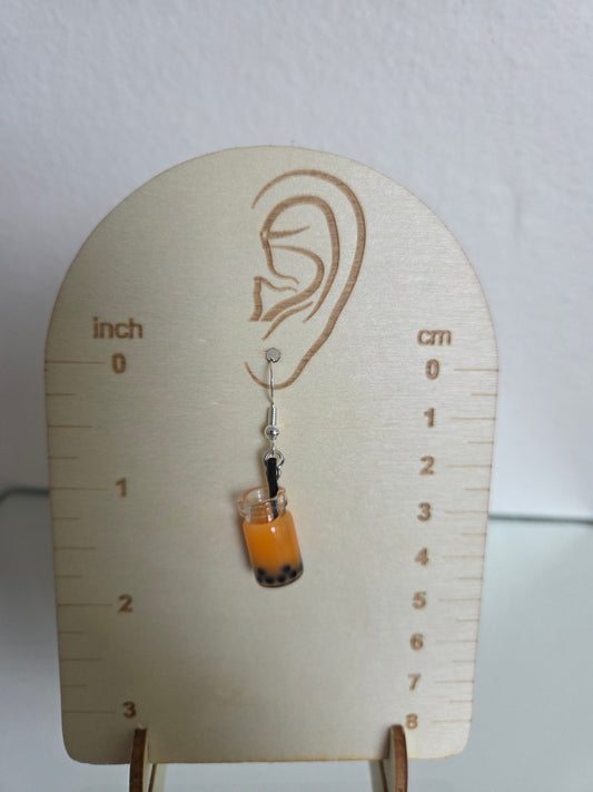 Orange boba tea earrings