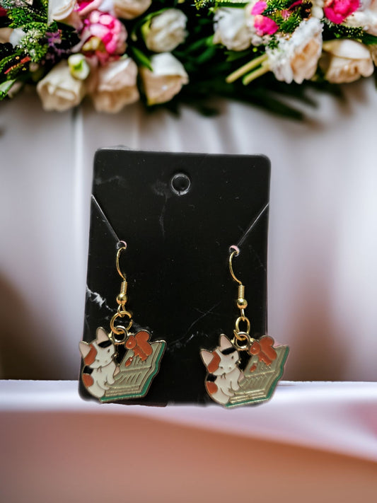 Friendly Reading Kitty Earrings