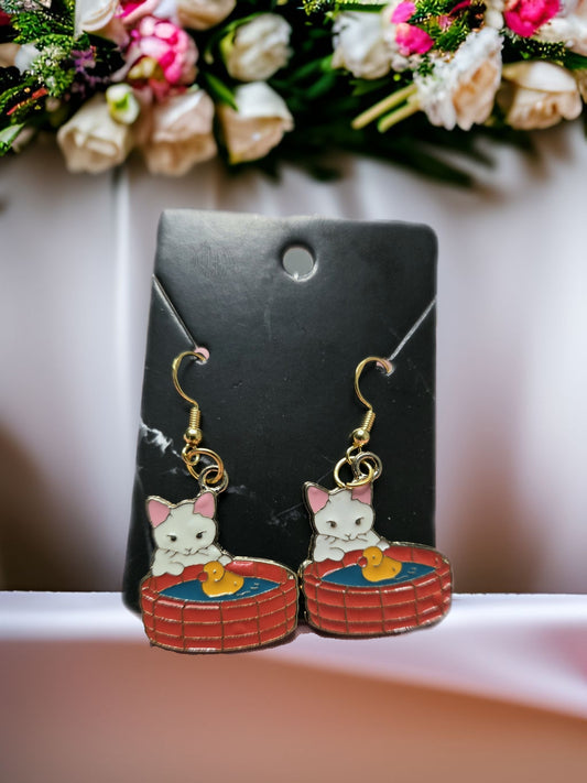 Rubber Duckie & Me Cat Earrings