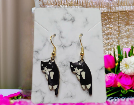 Midnight Mischief Black & White Cat Earrings