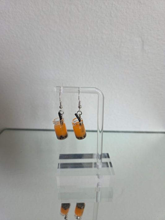 Orange boba tea earrings