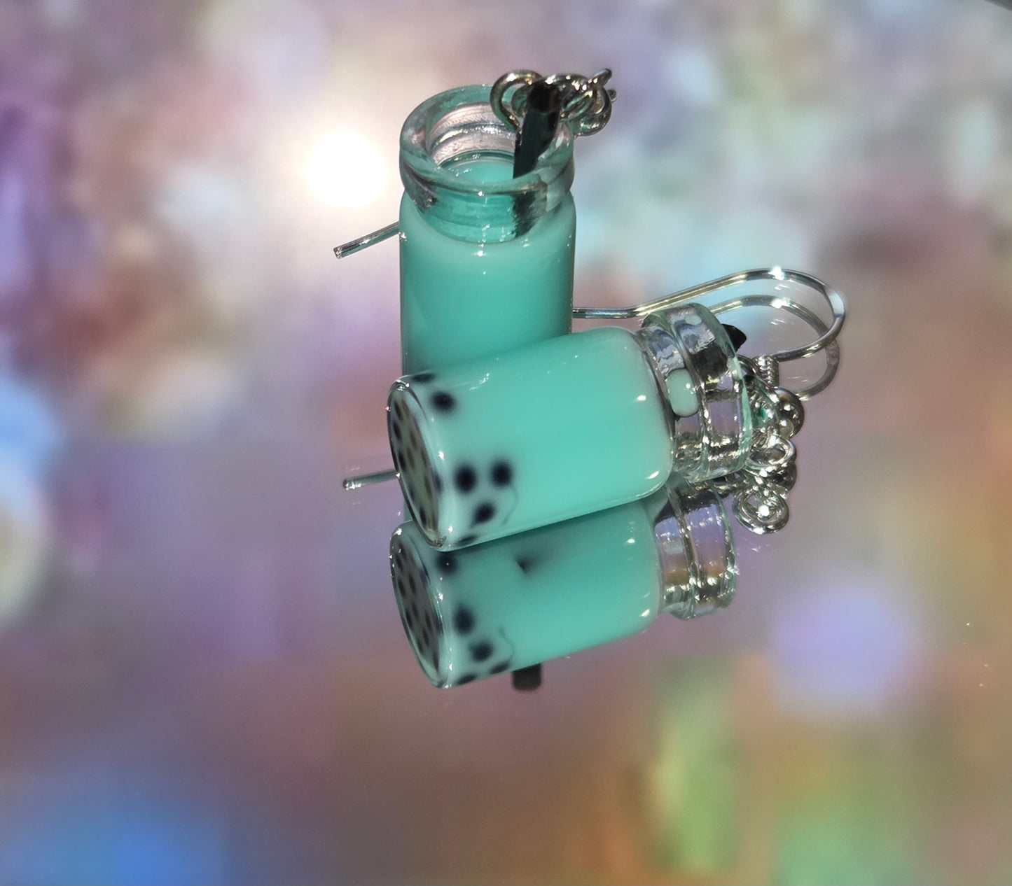 Light blue milk tea boba earrings