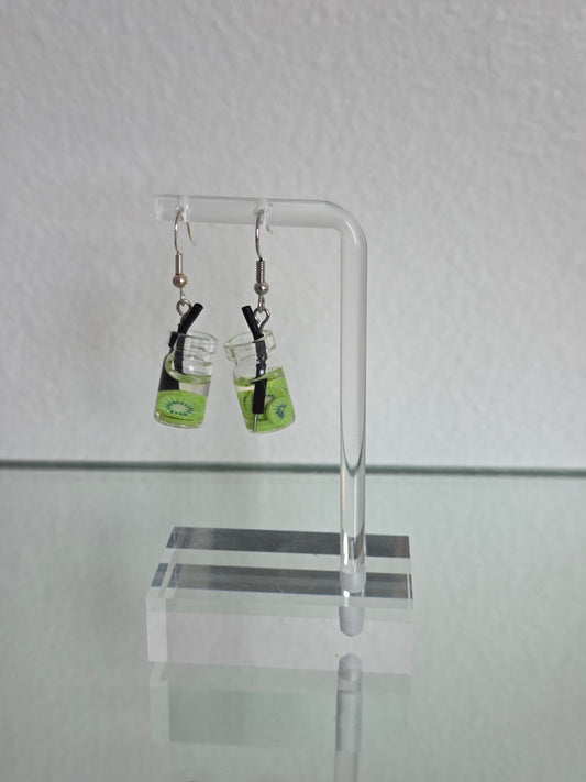 Kiwi boba tea earrings