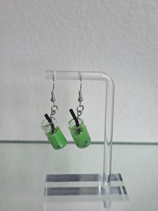 Light Green Matcha boba tea earrings