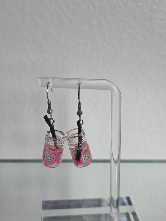 Mini Pink Dragon Fruit Drink Earrings