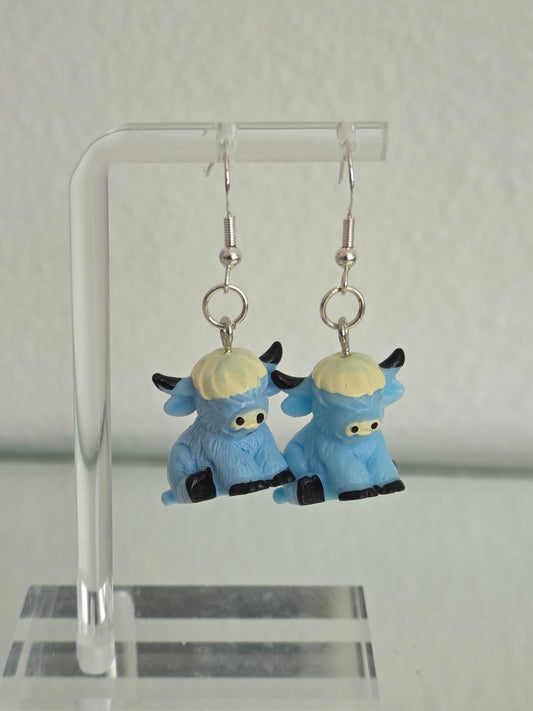Blue highland  cow earring