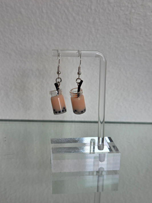 Peachy cream boba earrings